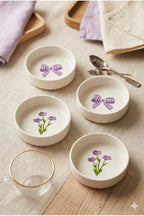Lilac Bloom 4’lü Handmade Seramik Kase Seti 10 Cm Çiçek Desenli Çerezlik ve Sosluk - Sofralya