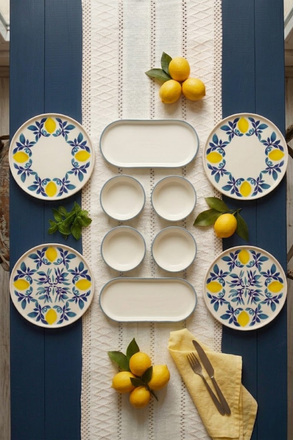 Limona 10 Parça 4 Kişilik Handmade Handmade Stackable Seramik Tabak Seti Premium Sunum & Kahvaltı Takımı - Sofralya