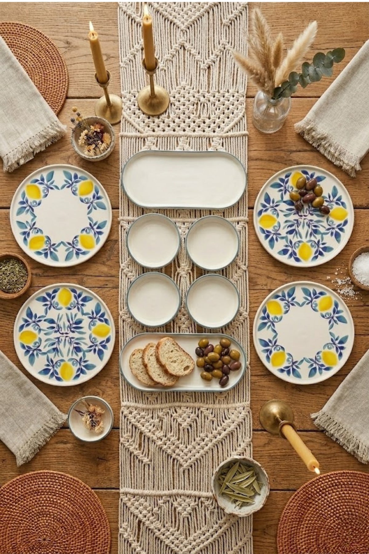 Limona 10 Parça 4 Kişilik Handmade Handmade Stackable Seramik Tabak Seti Premium Sunum & Kahvaltı Takımı - Görsel 4