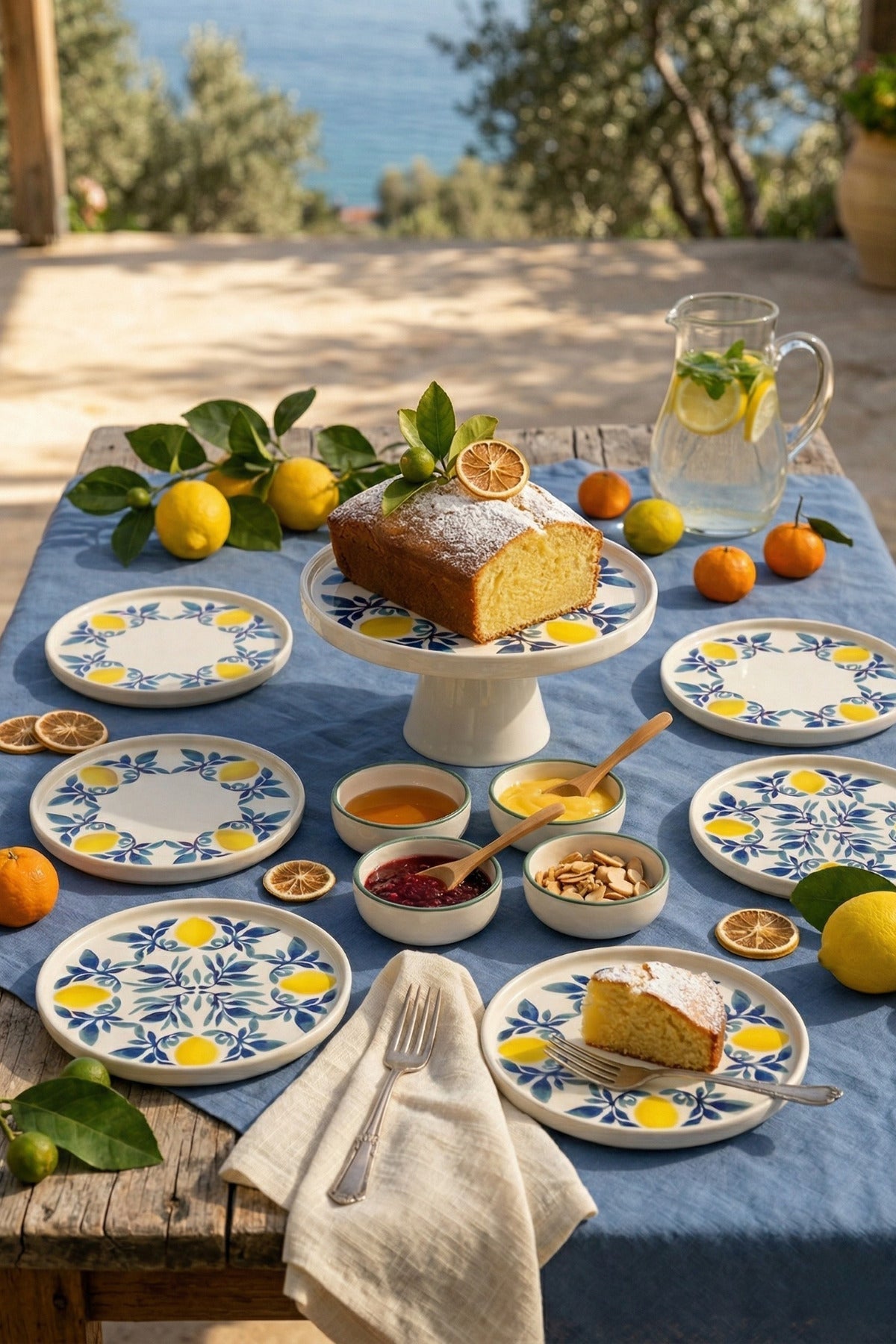 Limona 11 Parça 6 Kişilik Handmade Stackable Ayaklı Sunum Standlı Limon Seramik Tabak Seti & Kahvaltı Takımı - Sofralya