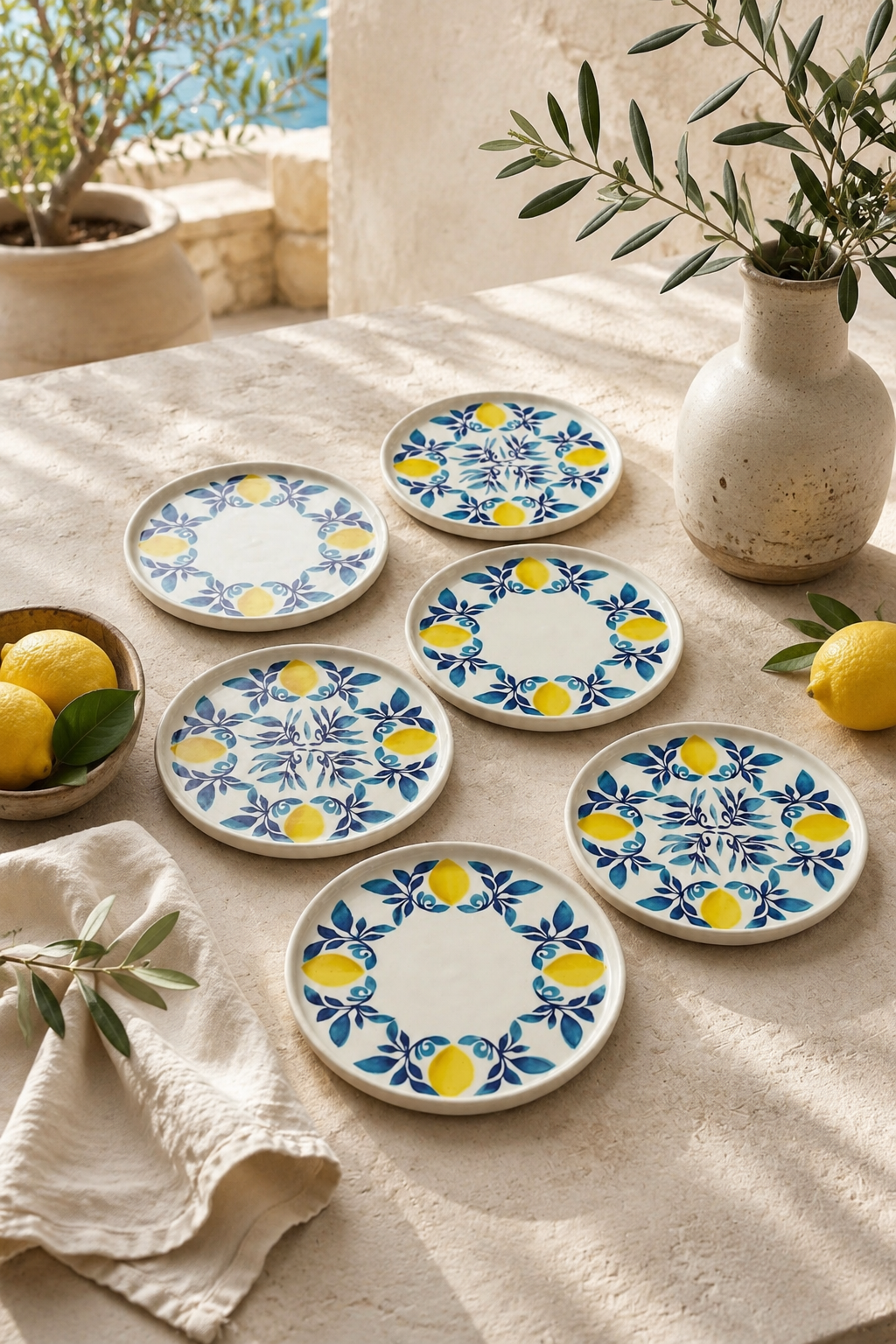 Limona 6'lı Handmade Handmade Stackable Seramik Pasta Tabak Seti - Premium Sunum & Kahvaltı Takımı - 20 cm - Görsel 3