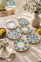 Limona 6'lı Handmade Handmade Stackable Seramik Pasta Tabak Seti - Premium Sunum & Kahvaltı Takımı - 20 cm - Görsel 3