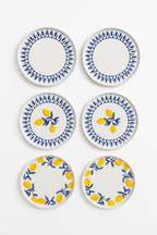 Riviera Blue 6’lı Seramik Pasta ve Servis Tabağı Seti Stackable 20 cm Limon Desenli Akdeniz Sofra Takımı - Görsel 3