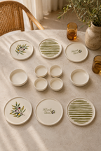 Olea 12 Parça 6 Kişilik Handmade Stackable Seramik Tabak Seti Premium Sunum Zeytin Kahvaltı Takımı - Sofralya