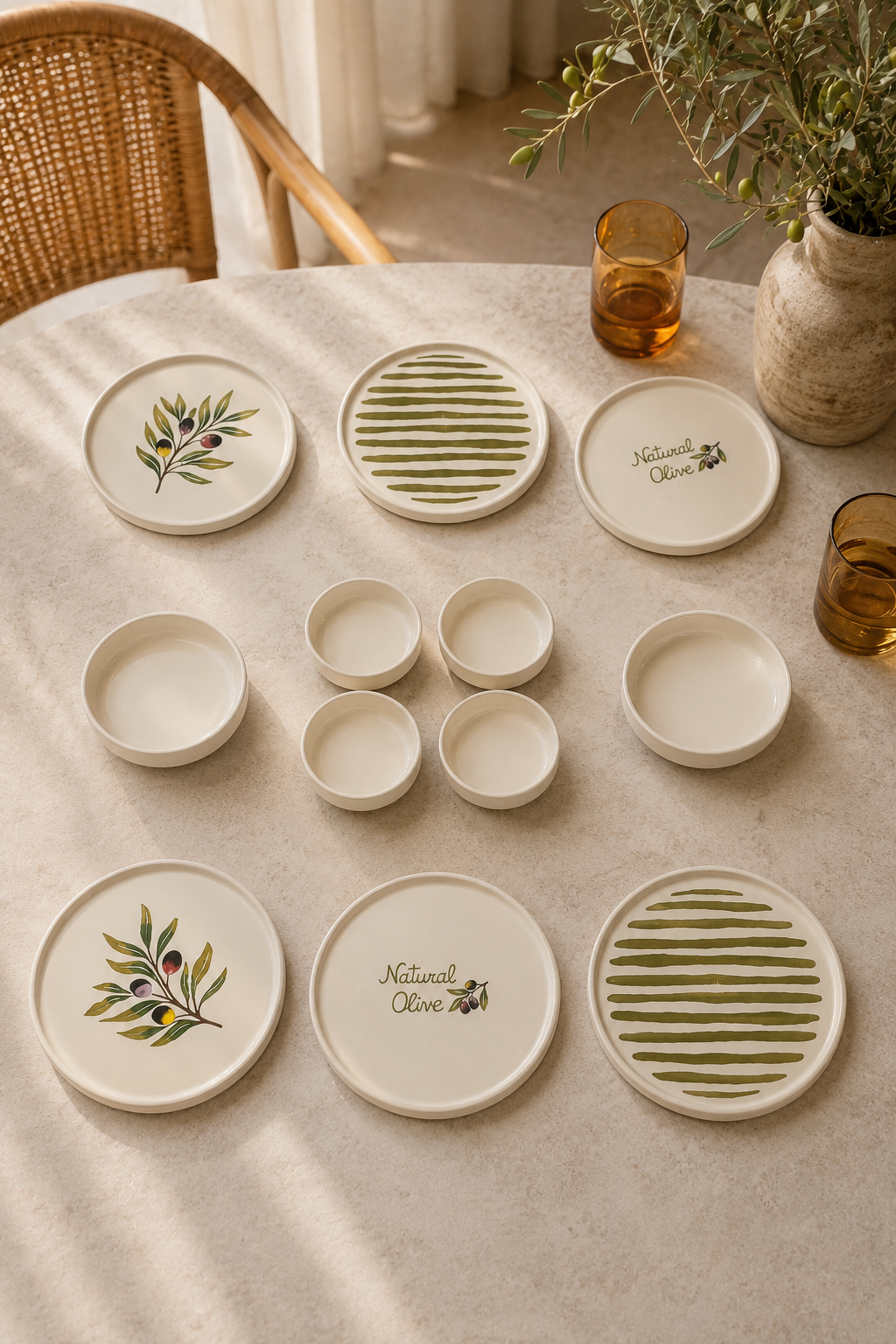 Olea 12 Parça 6 Kişilik Handmade Stackable Seramik Tabak Seti Premium Sunum Zeytin Kahvaltı Takımı - Sofralya
