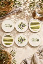Olea 6’lı Seramik Tatlı Tabağı Seti 16 cm – Zeytin Desenli Pasta ve Sunum Tabağı - Sofralya