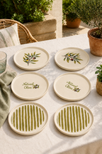 Olea 6’lı Stackable Seramik Pasta Tabağı Seti 20 cm Zeytin Desenli Tatlı ve Servis Tabağı - Sofralya