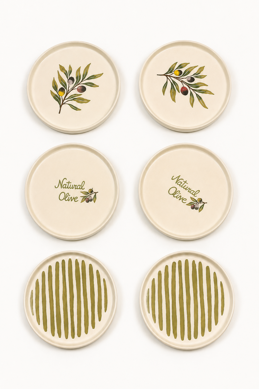 Olea 6’lı Stackable Seramik Pasta Tabağı Seti 20 cm Zeytin Desenli Tatlı ve Servis Tabağı - Görsel 3