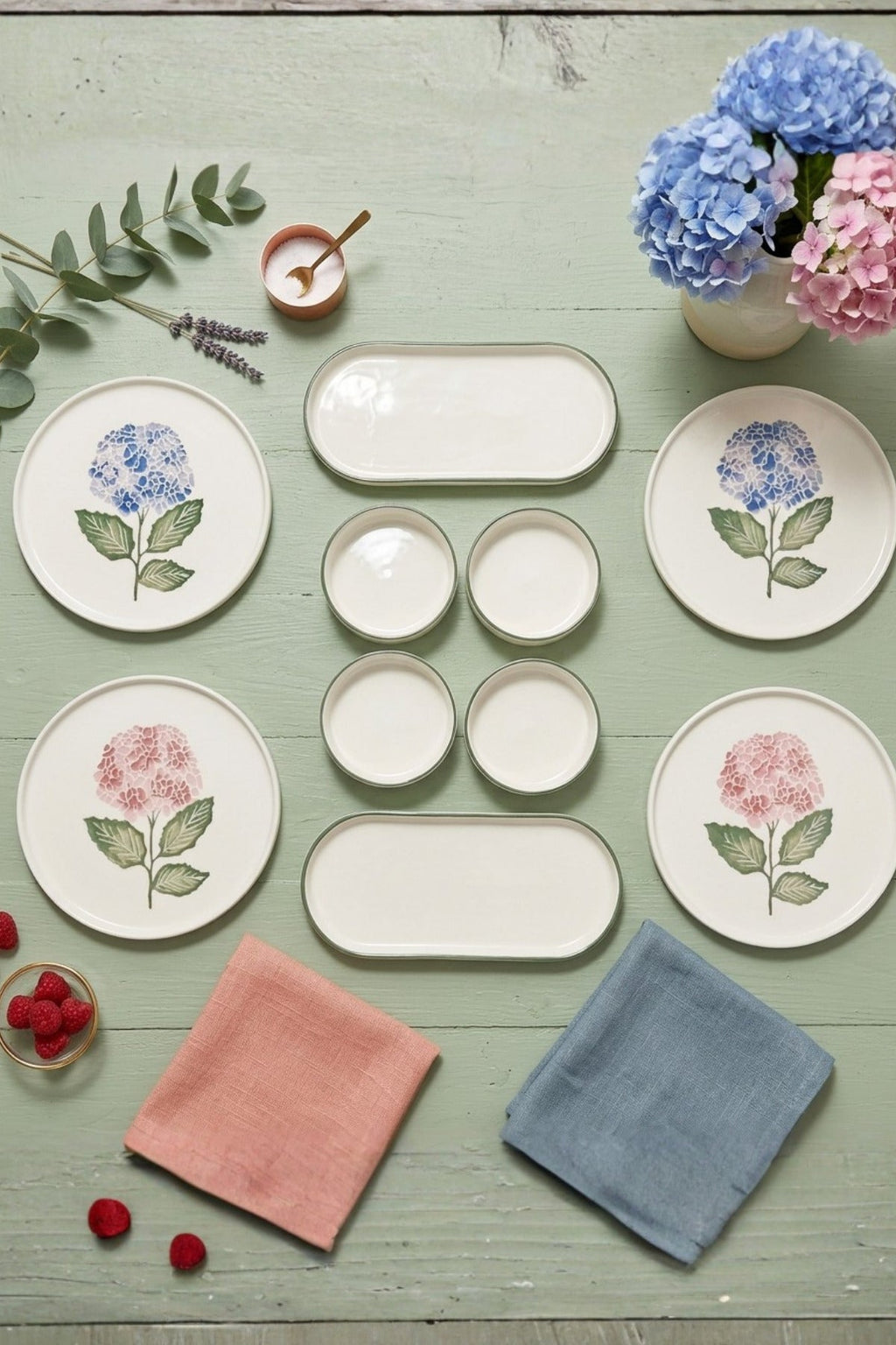 Hortensia 10 Parça 4 Kişilik Handmade Stackable Seramik Tabak Seti Premium Sunum & Kahvaltı Takımı - Sofralya