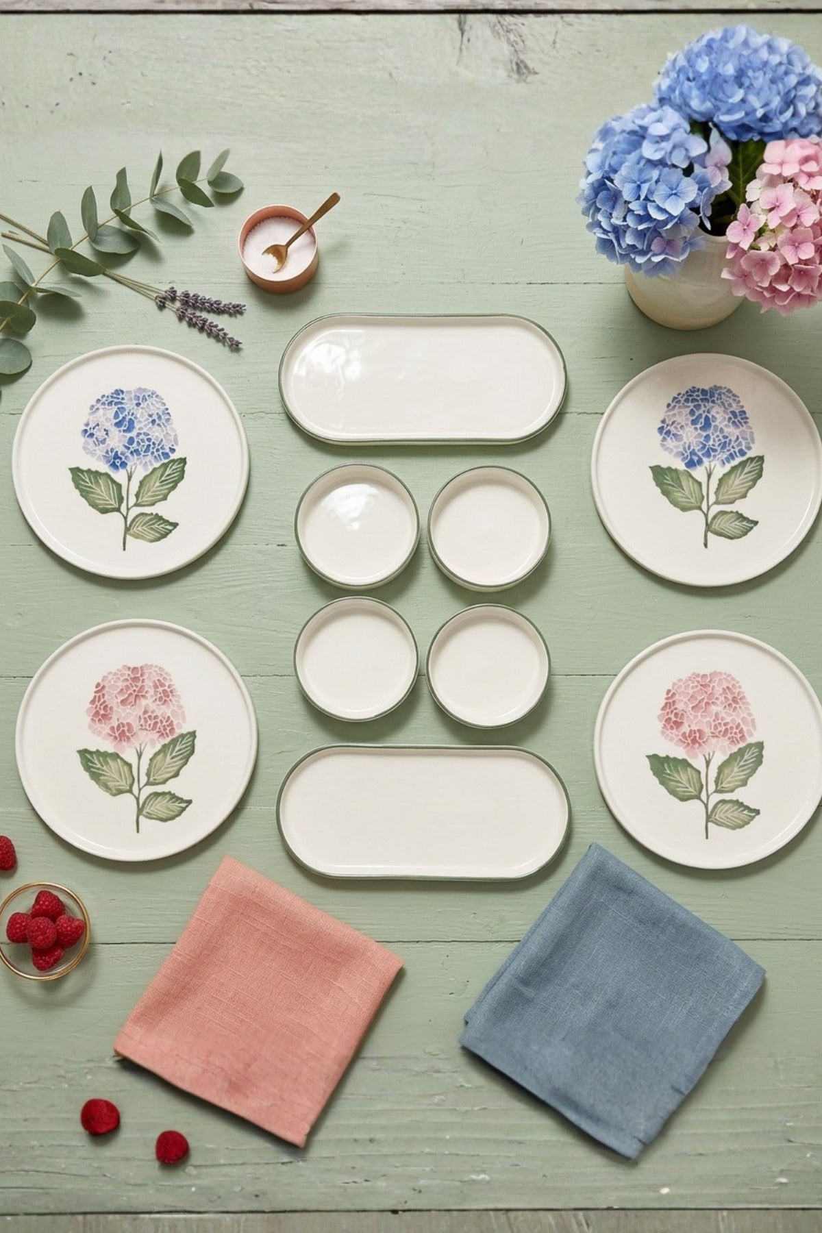 Hortensia 10 Parça 4 Kişilik Handmade Stackable Seramik Tabak Seti Premium Sunum & Kahvaltı Takımı - Sofralya