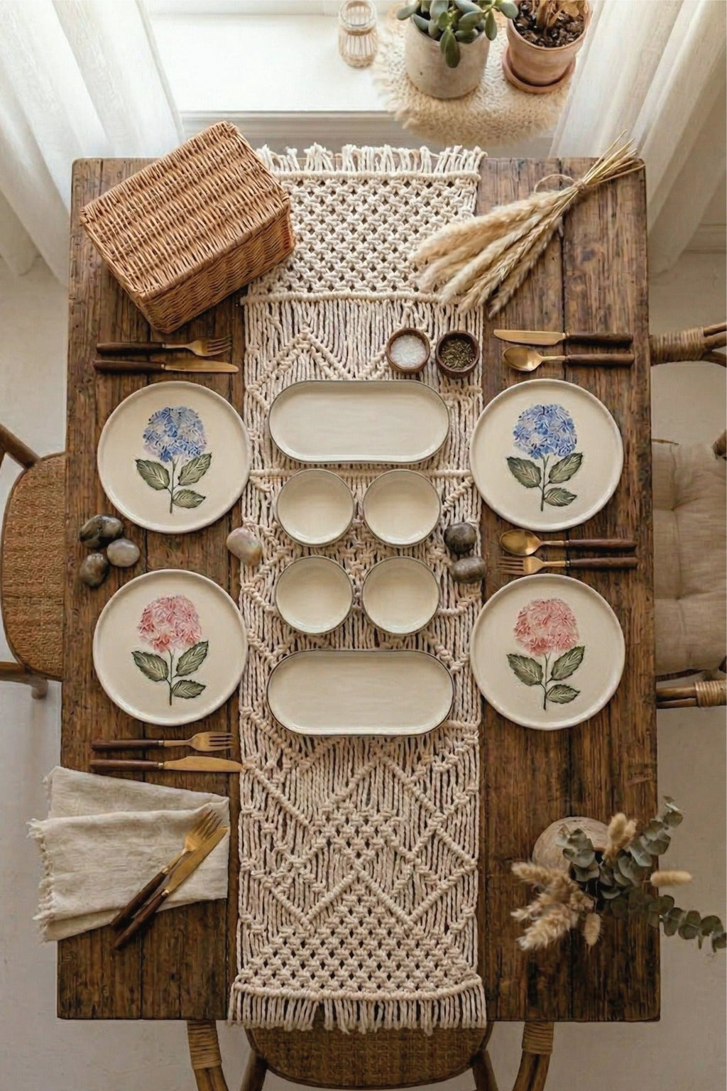 Hortensia 10 Parça 4 Kişilik Handmade Stackable Seramik Tabak Seti Premium Sunum & Kahvaltı Takımı - Görsel 2
