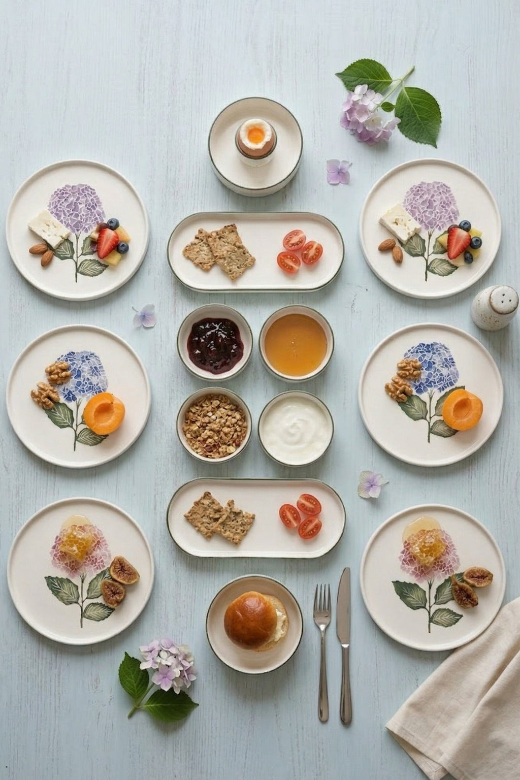 Hortensia 14 Parça 6 Kişilik Handmade Stackable Seramik Tabak Seti Premium Sunum & Kahvaltı Takımı - Görsel 2