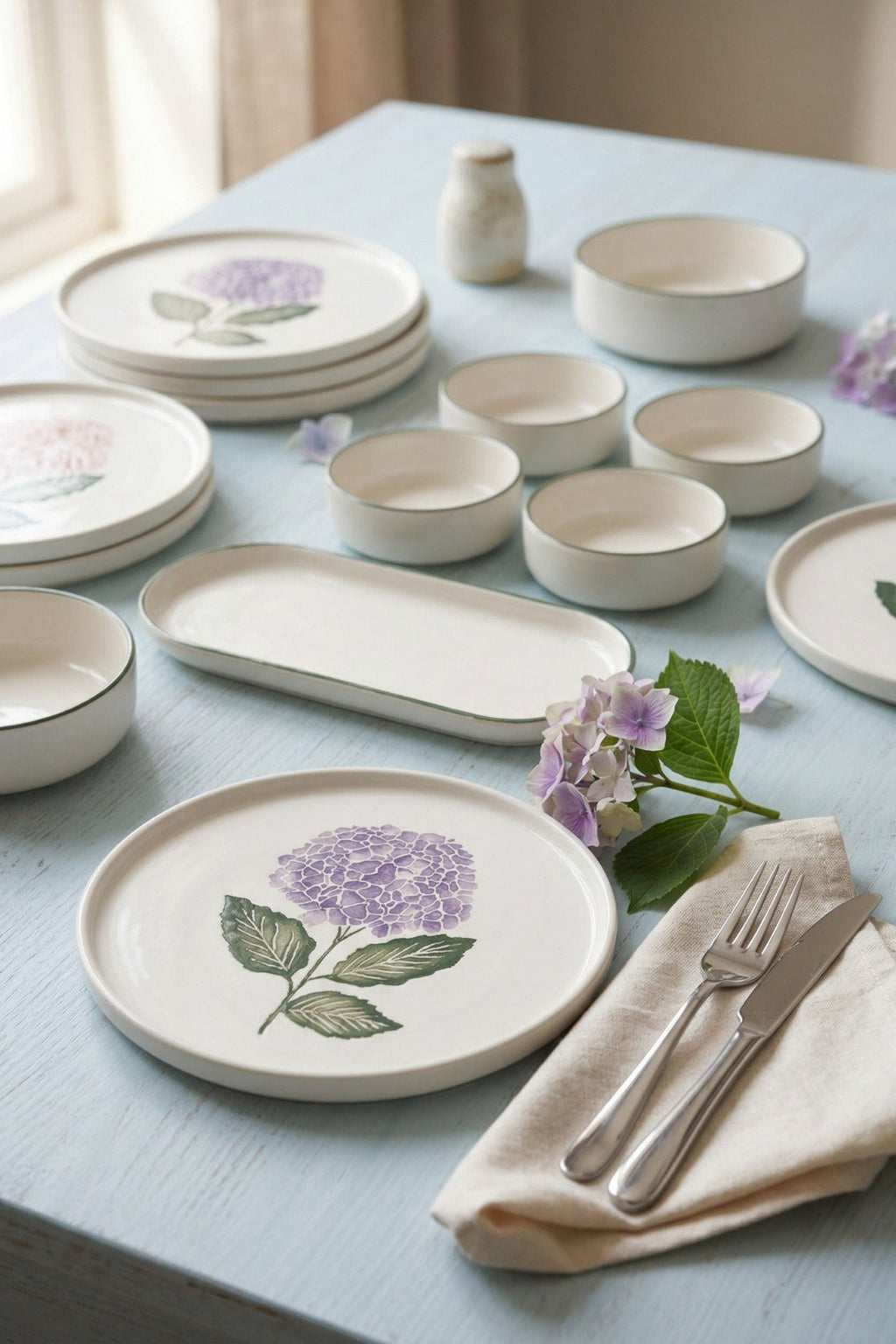 Hortensia 14 Parça 6 Kişilik Handmade Stackable Seramik Tabak Seti Premium Sunum & Kahvaltı Takımı - Görsel 3