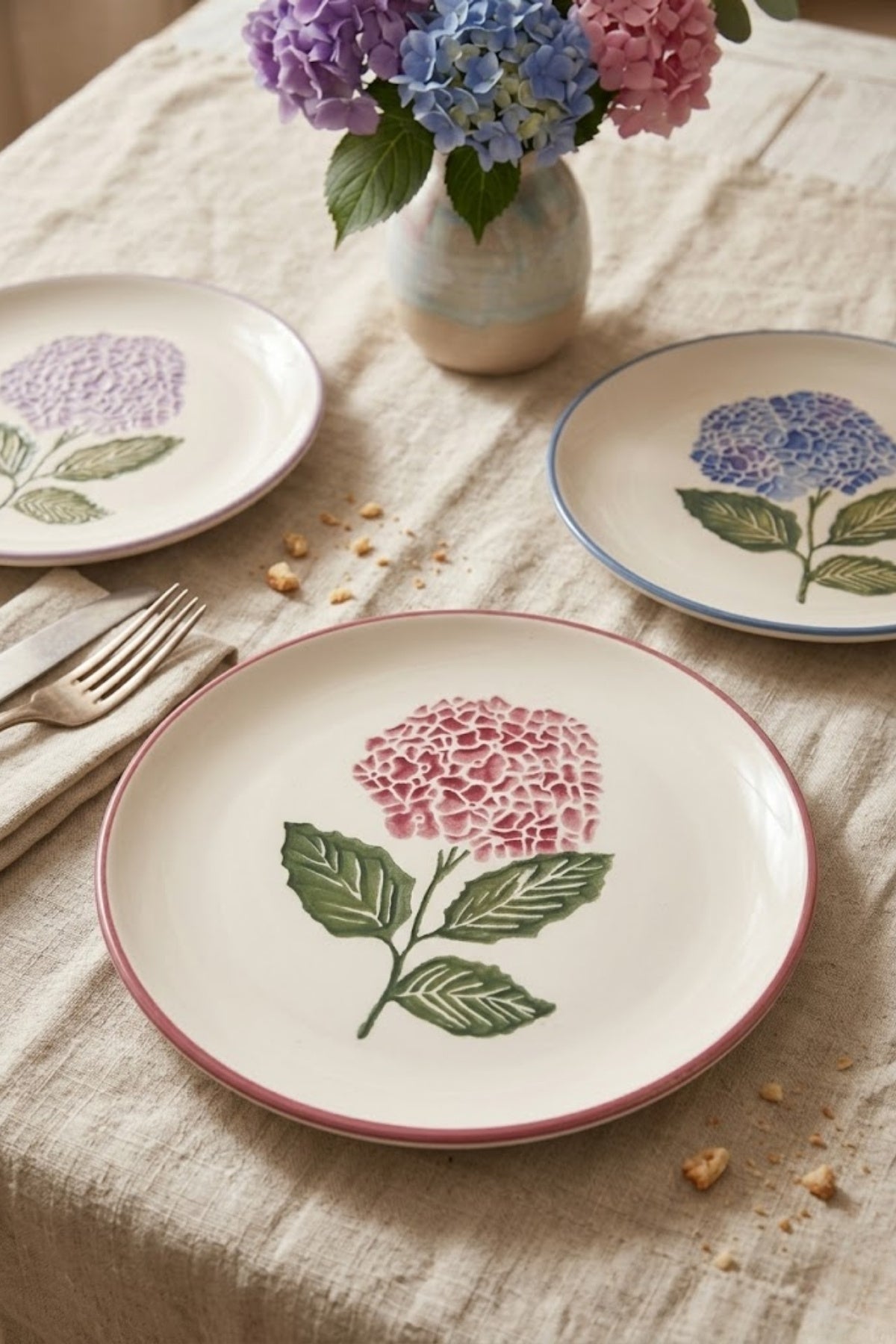 Hortensia 6’lı Handmade Pasta Tabağı Seramik – Sunum & Tatlı Servis Tabak Seti Kahvaltı Tabağı - Görsel 2