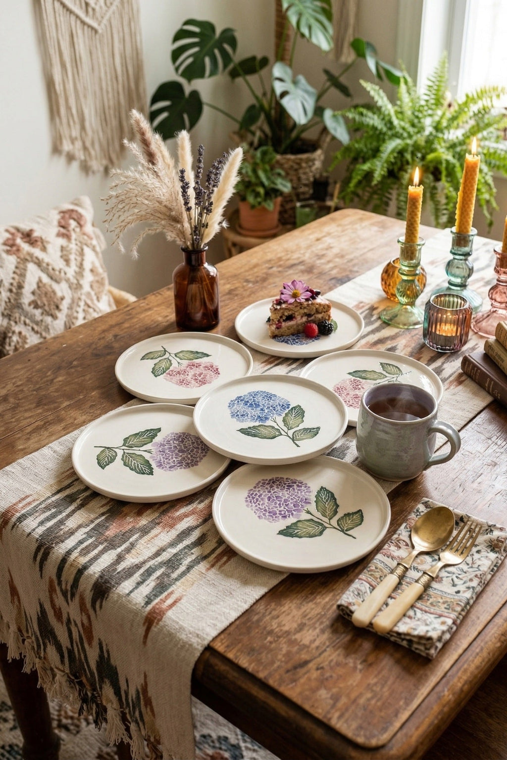 Hortensia 6'lı Handmade Stackable Seramik Pasta Tabak Seti - Premium Sunum & Kahvaltı Takımı - 20 cm - Sofralya