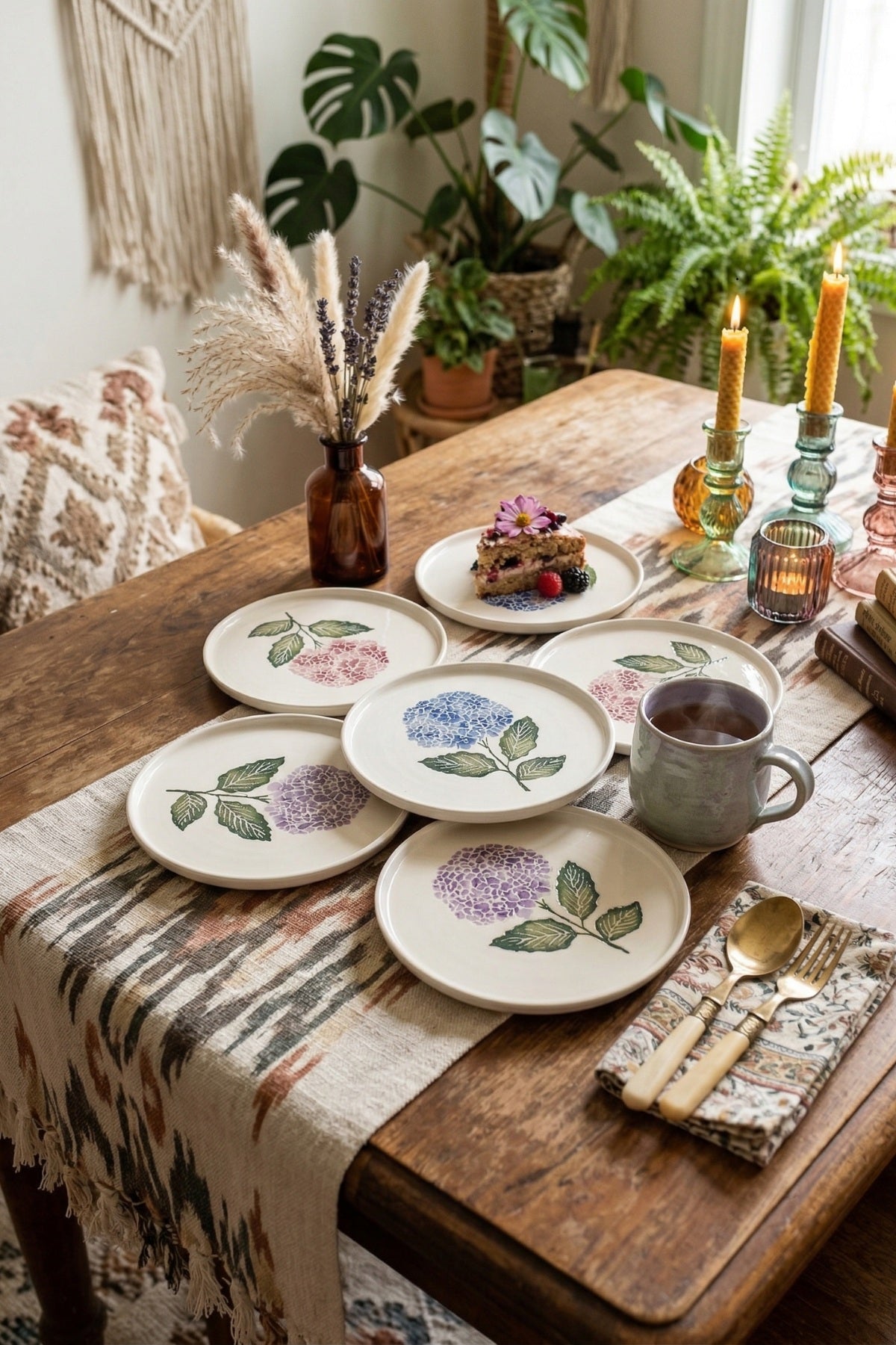 Hortensia 6'lı Handmade Stackable Seramik Pasta Tabak Seti - Premium Sunum & Kahvaltı Takımı - 20 cm - Sofralya