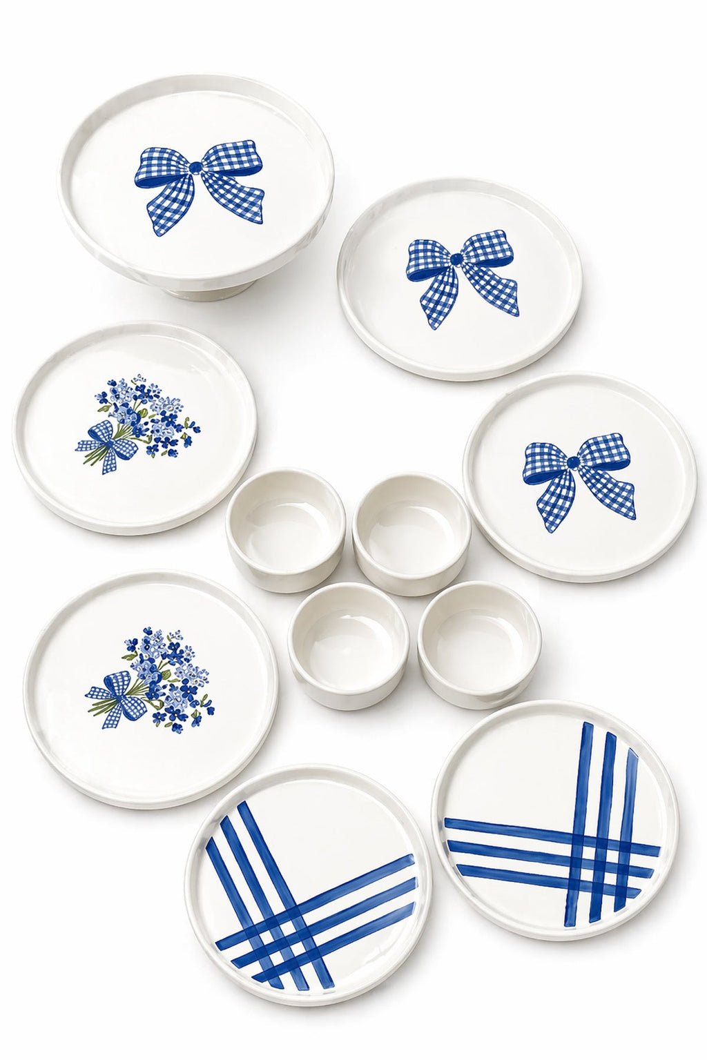 Azure Bloom 6 Kişilik 11 Parça Handmade Seramik Kahvaltı Takımı Mavi Desenli Modern Sunum & Pasta Tabağı Seti - Görsel 4