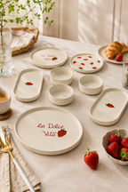 Rosella Berry 10 Parça 4 Kişilik Handmade Çilek Desenli Stackable Seramik Kahvaltı ve Sunum Seti - Görsel 3