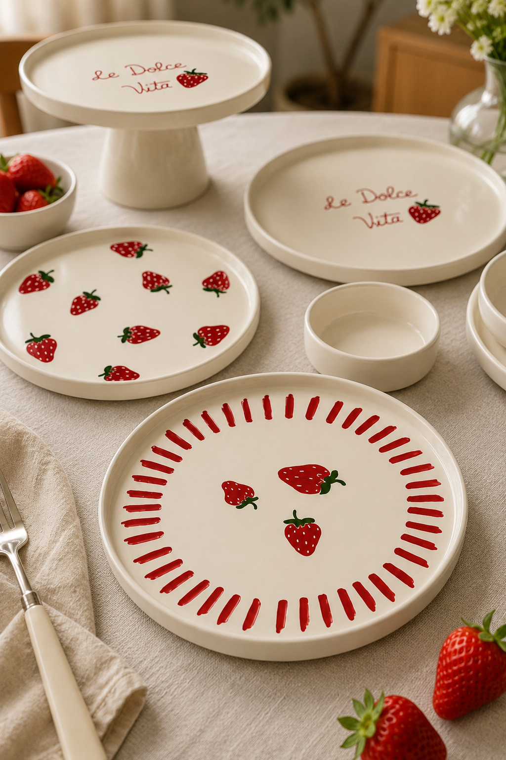 Rosella Berry 11 Parça 6 Kişilik Handmade Stackable Seramik Tabak Seti Sunum & Kahvaltı Takımı Ayaklı Sunum Standlı Kahvaltı…