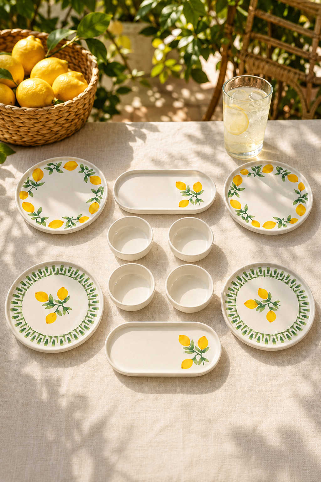 Riviera Green 10 Parça 4 Kişilik Handmade Stackable Seramik Tabak Seti Premium Sunum & Kahvaltı Takımı - Sofralya